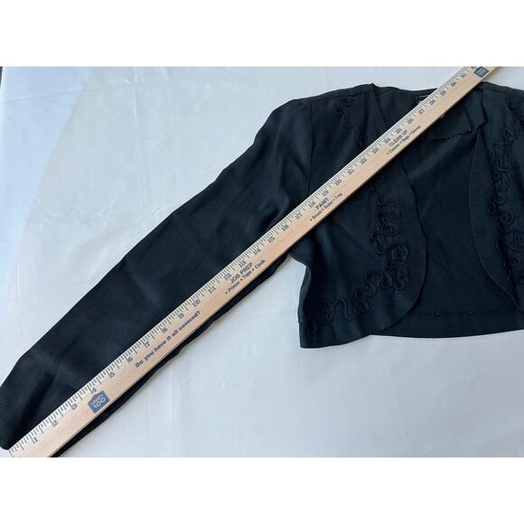 Dawn Joy Fashions Long Sleeve Cropped Jacket Shoulder Pads Size 7-8 Black VTG80s - Picture 8 of 11